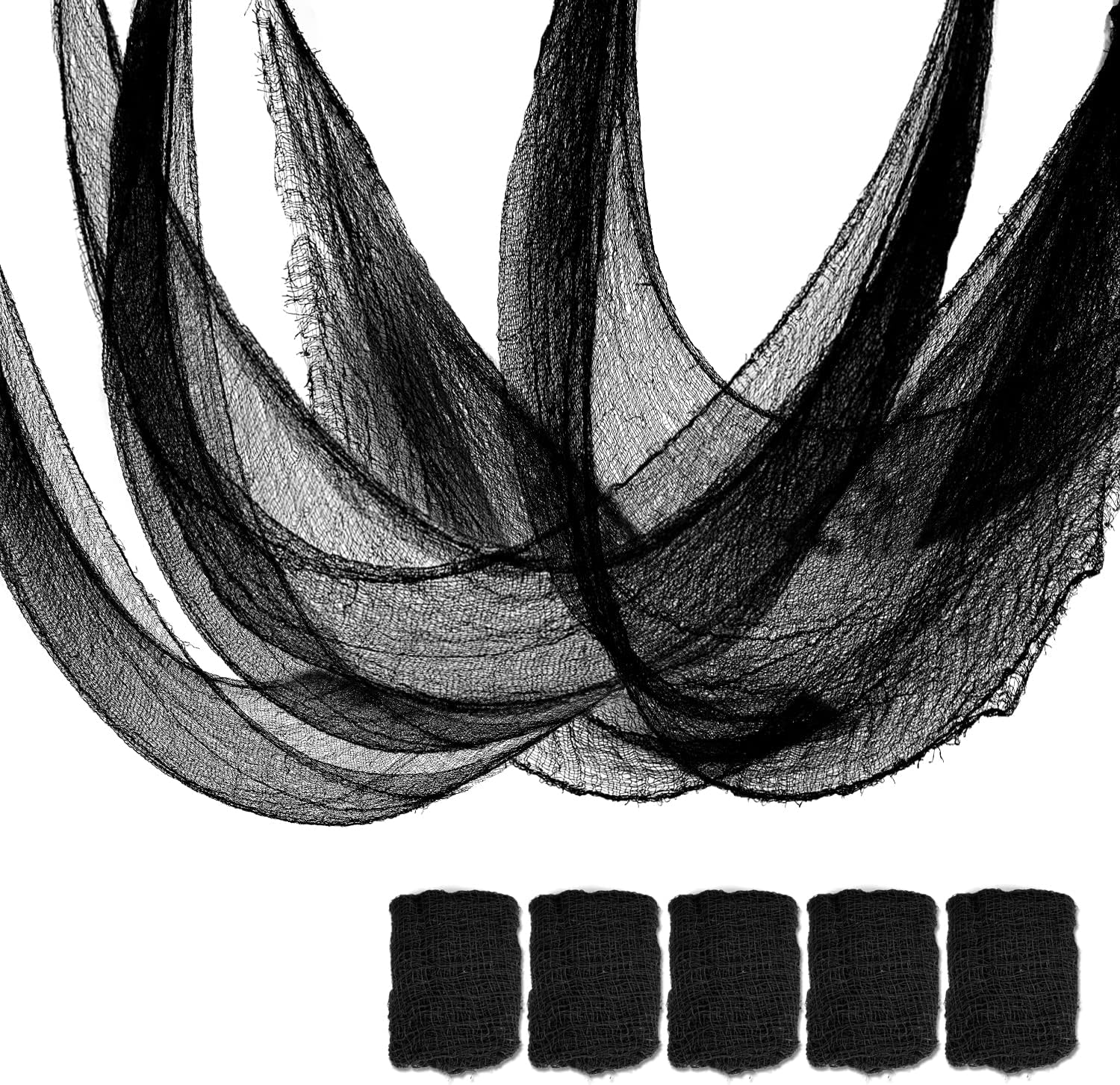 Set of 5 Halloween Creepy Gauze Cloth Decoration, Indoor Outdoor Black Scary Halloween Gauze Tapestry Decor, Spooky Decorations for Home Wall Yard Haunted House Party Supplies, 72 x 30 inch